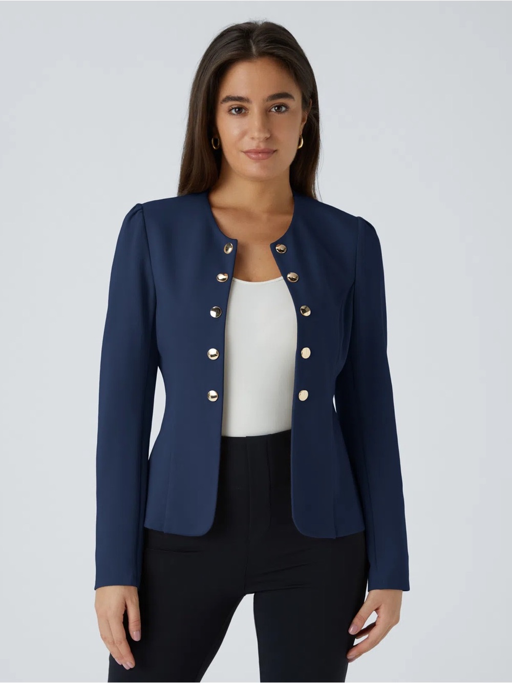 Halara Navy Blue Gold Button Stretch Knit Blazer Jacket - NWT Size [large]